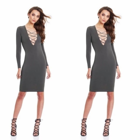 Long Sleeve Grey Midi Dress - Picture 1 of 4